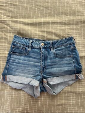 American Eagle Outfitters Super Stretch Blue Denim Cuffed Shorts